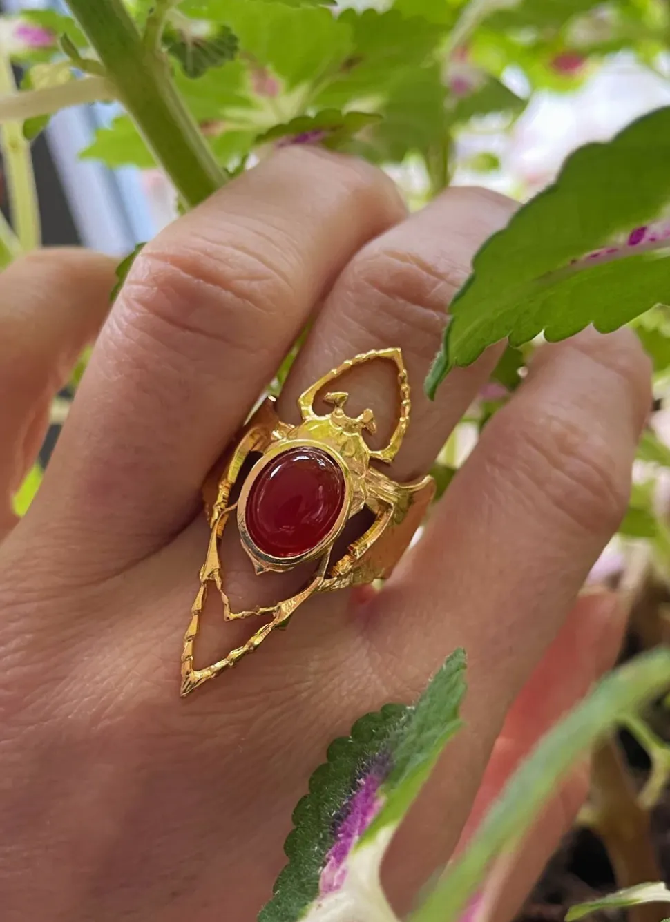 Bague Beetle Dorée Cornaline