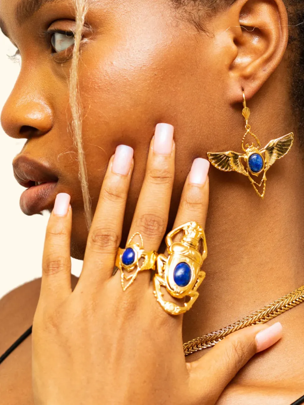 Bague Beetle Dorée Lapis Lazuli