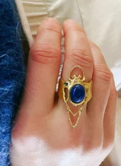 Bague Beetle Dorée Lapis Lazuli