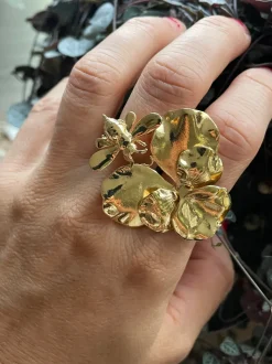 Bague Double Deux Doigts Pensée Bee Dorée