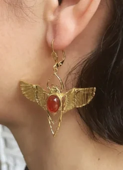 Boucles d'oreilles Beetle Dorées Cornaline