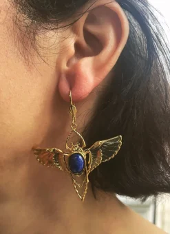 Boucles d'oreilles Beetle Dorées Lapis Lazuli Bleu
