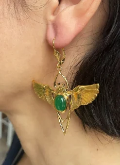 Boucles d'oreilles Beetle Dorées Jade