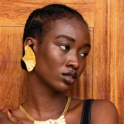 Boucles d'oreilles Feuille de Ginkgo Doré