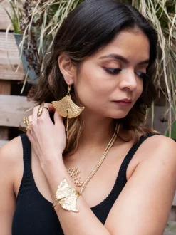 Boucles d'Oreilles Feuille de Ginkgo Dorées