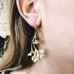 Boucles d'Oreilles Ginkgo Dorées