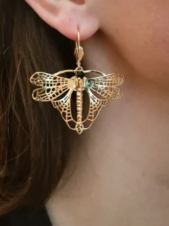 Boucles d'Oreilles Libellule Volant Dorées