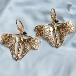 Boucles d'Oreilles Libellule Volant Dorées