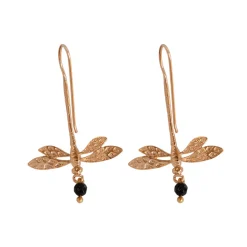 Boucles d'Oreilles Libellule Onyx Dorées