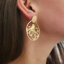 Boucles d'Oreilles Octopus Dorées