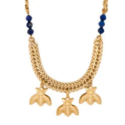 Collier Abeilles Bee Doré Lapis Lazuli Bleu