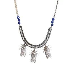 Collier Petite Cigale Cica argenté et Lapis