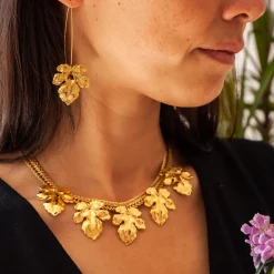 Collier Plastron Feuilles de Figuier Argenté